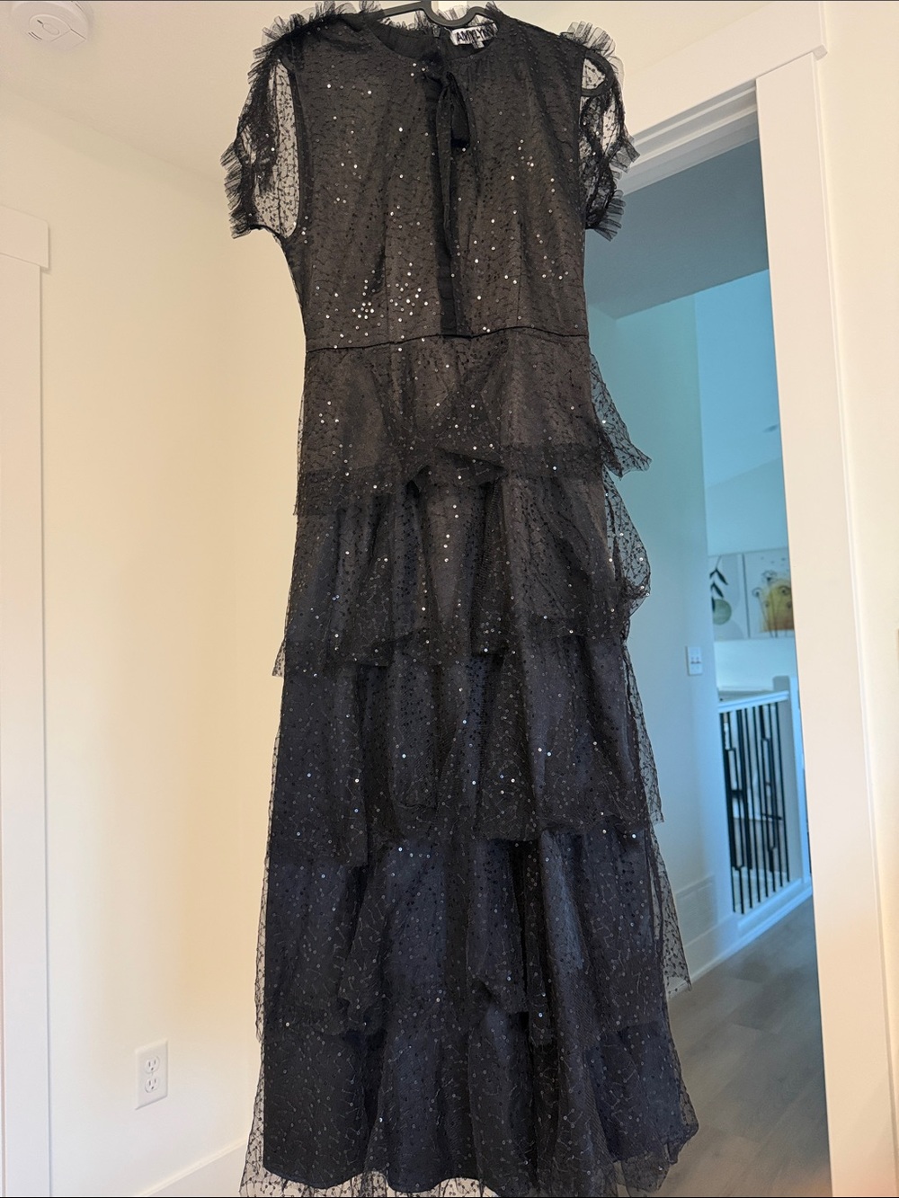 Women Black Sparkle Tiered Tulle Dress